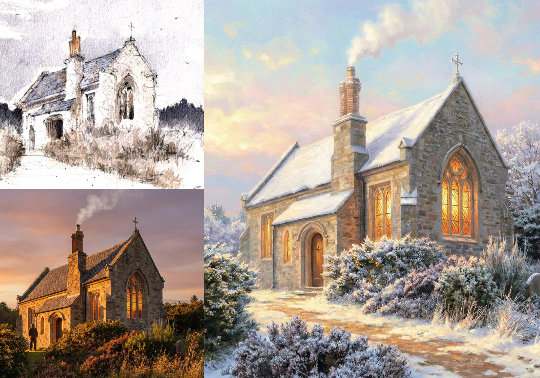 Family Chapel Concept 15 minute watercolor design with 2 ai renders